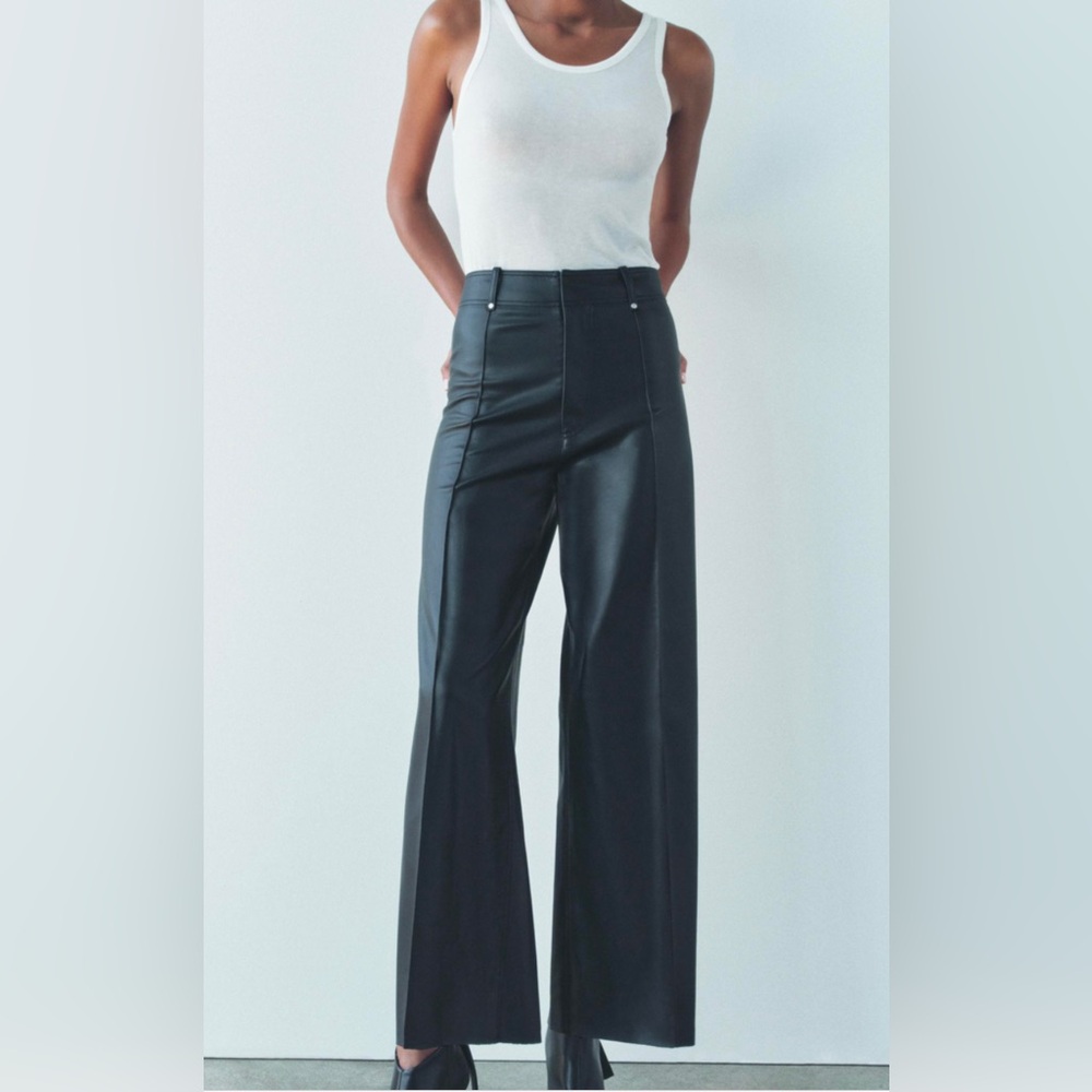 Zara | Wide Leg High Waisted Faux Leather Trousers